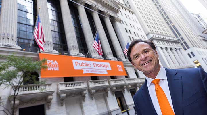 Public Storage CEO Joe Russell standing in front of New Stock Exchange building